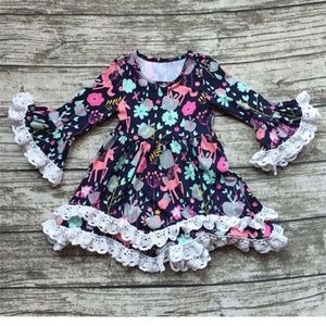 Girls Ruffle Lace Unicorn Apple Back to School Top